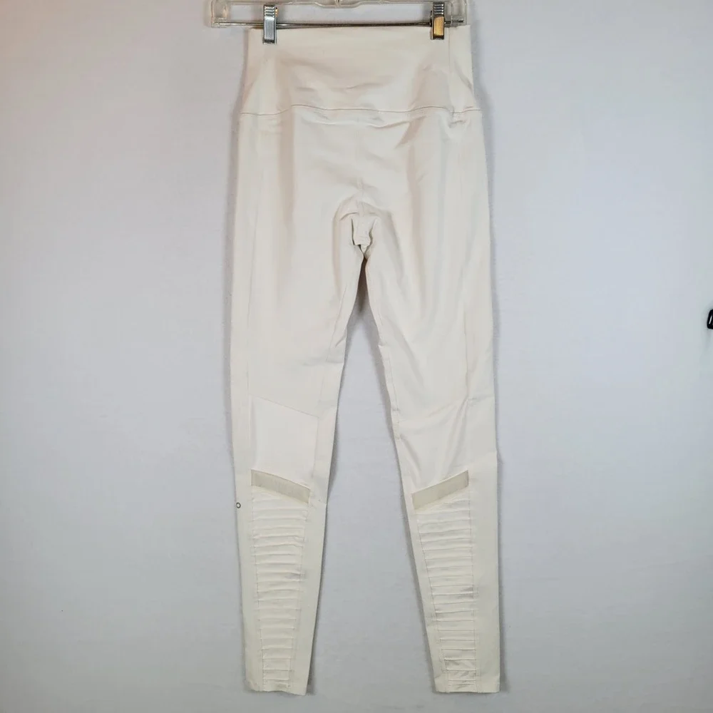 Alo Yoga Women High Waist Moto Mesh Panel Leggings Size Medium White Yoga Gym